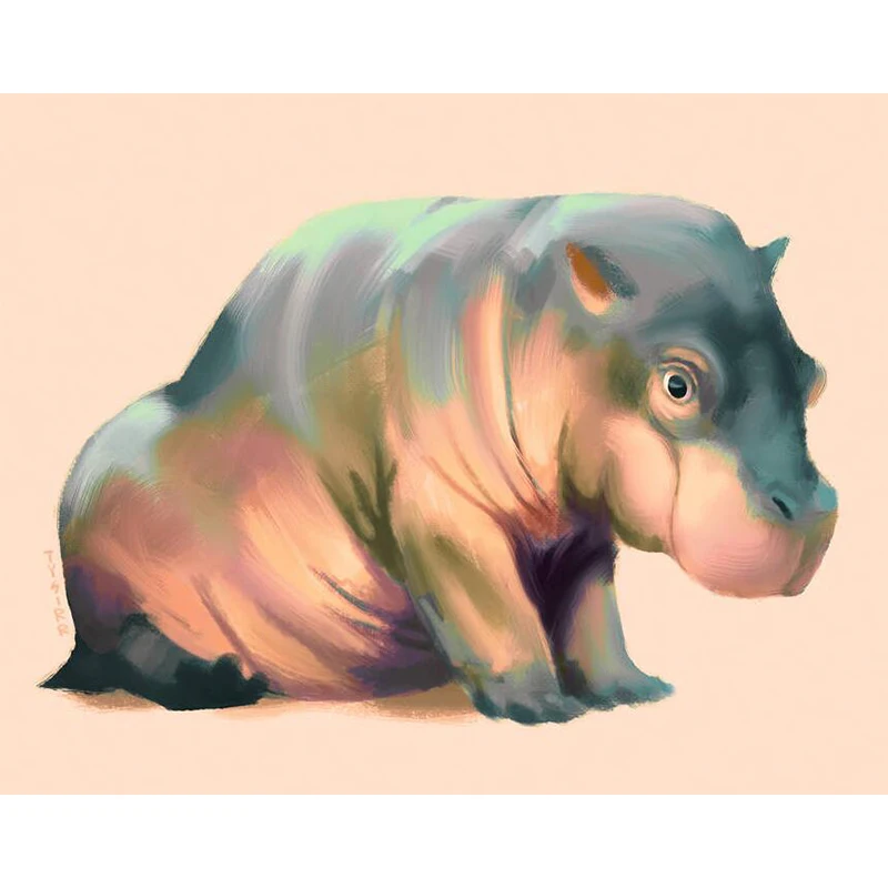 5D DIY Full Square Flower Diamond Painting Cartoon hippo Embroidery