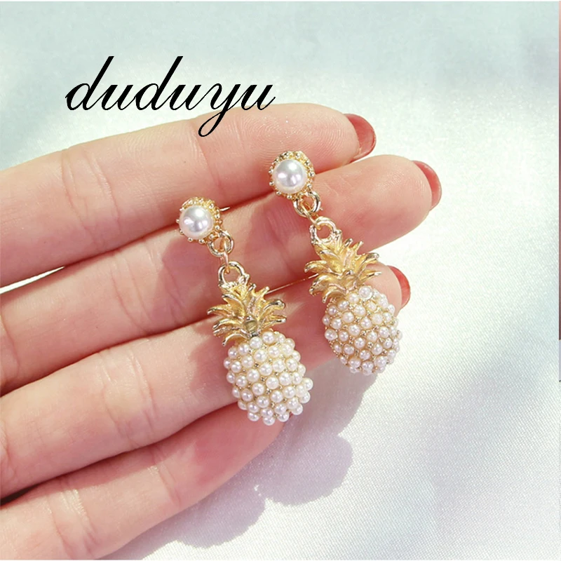 

Hot 1Pair Drop Earrings for Women Imitation Pearl Fruit Pineapple Ear Jewelry Female Gift 2019 New