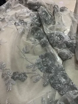 

French Lace Fabric High Quality yaking-32239 Embroidery Tulle Lace Fabric with Glued glitter sequins