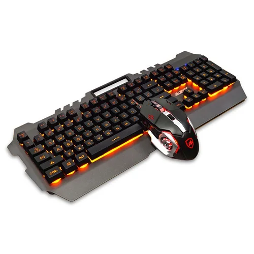 Металлический Pioneer Plus USB Проводная Водонепроницаемая Механическая игровая клавиатура и мышь набор ПК Клавиатура ноутбука, оранжевая подсветка - Цвет: Black Set