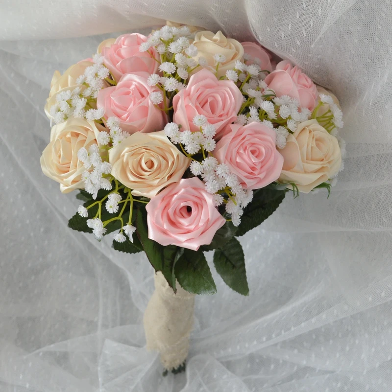 Us 3231 10 Offbrides Bouquet Handmade Satin Rose Flowers 2 Coulour Wedding Bouquet Fleurs De Mariage Fleurs Artificielles Pour Le Mariage In
