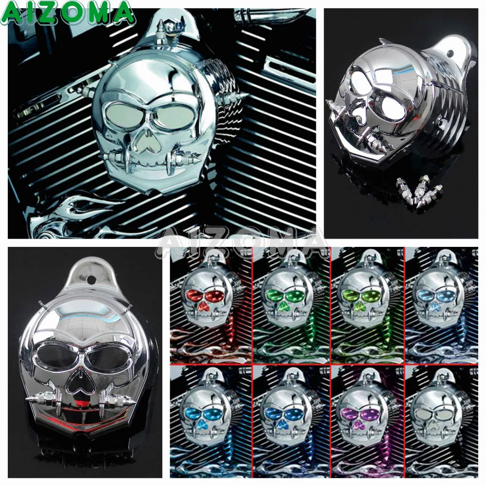 

Motorcycle Cowbell Horn Cover Multi-Colored LED Flasher Zombie Horn Guard Cover For Harley Sportster Touring Softail Dyna 92-14