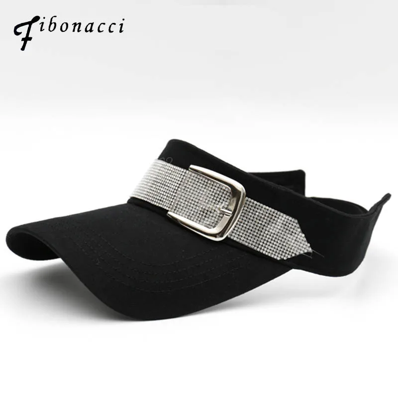 

Fibonacci 2019 New Summer Empty Open Top Baseball Cap for Women Rhinestone Belt UV Protection Running Sports Sun Visor Hat