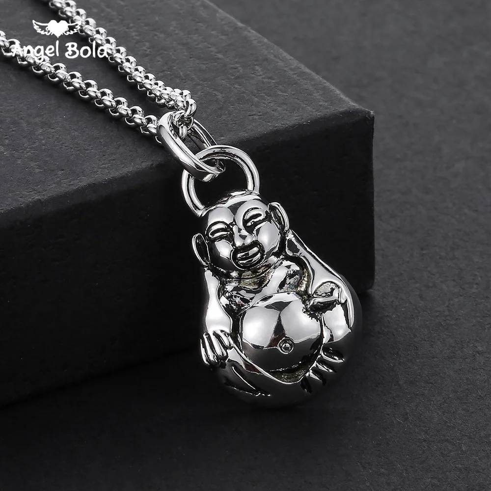 

Buddhist Link Chain Necklace Vintage China Style Pendant Female Lotus Pendants Charm Titanium Buddha Necklace Pendants Jewelry