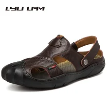 Сандалии из натуральной кожи с защитой от пальцев; мужские летние шлепанцы; водонепроницаемая обувь; дышащие легкие пляжные повседневные качественные мужские прогулочные сандалии