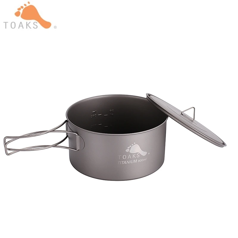 TOAKS 900 ml de titanio Pot Camping al aire libre de ollas de cocina ultraligero de olla de titanio con tapas plegable asas POT-900-D130