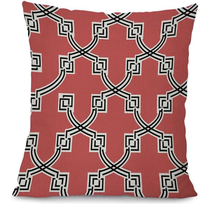 Linen Cotton Pink Geometry Patterns Home Decorative Sofa Throw Cushion Peacock Feather Pillow No Filling