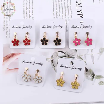 

JIOFREE 5 color Korea Style Alloy drop oil flower shape Clip on Earrings Without Piercing for Women No Ear Hole Earrings