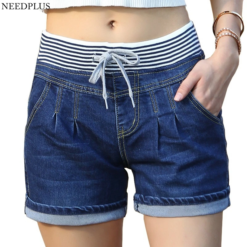 

2019 Women's Shorts Women Cotton High Waisted Denim Shorts Plus Size Ladies Elastic Waist Denim Shorts Jeans For Women