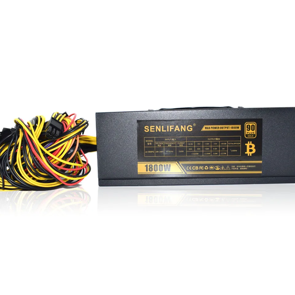 

1800W ETH ZCASH MINING POWER SUPPLY with three fans for R9 380 RX 470 RX480 6 GPU CARDS 90 PLUS GOLD