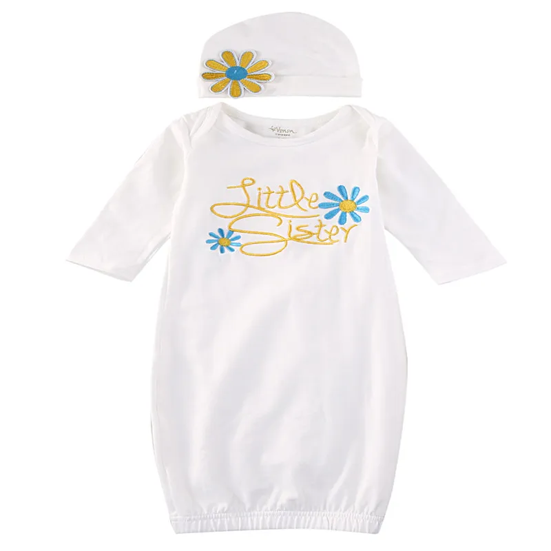 Домашняя одежда для новорожденных девочек с цветочным принтом; платье для сна с ржавчиной и шляпой - Цвет: Синий