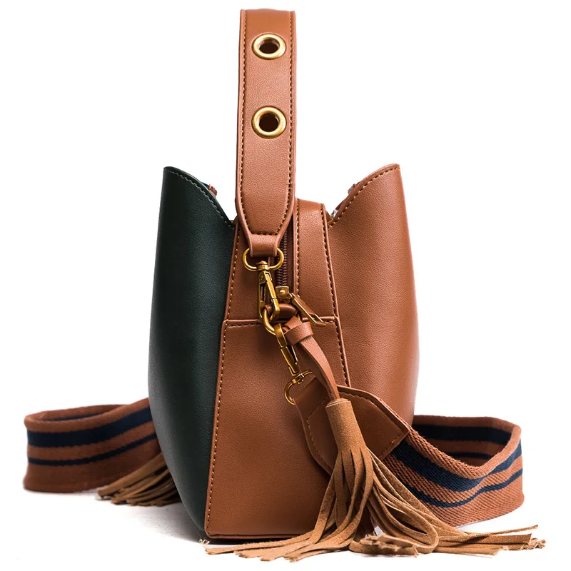 Janespri Women Tassel Handbag Tote High Quality Women Shoulder Bag Luxury Brand Soft Leather Bucket Bag Fashion Women's Handbag (13)