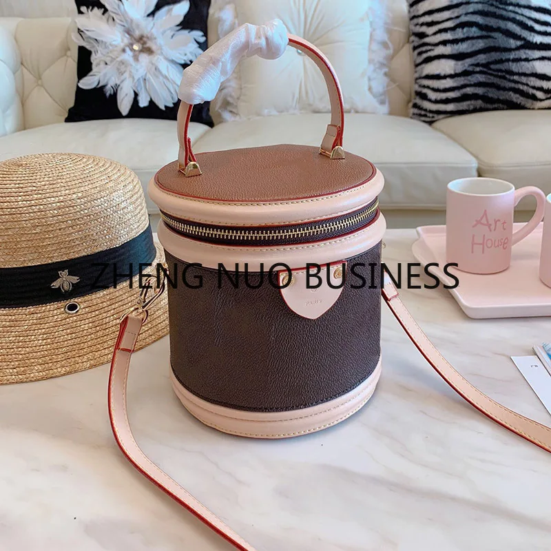 

2019 brand Vanity Fashion Women's Famous Bucket Make-up Case Luxury Brand Handbag Genuine leather Circular Bag