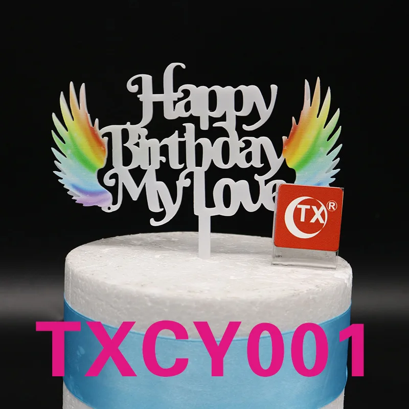 Decoration De Gateau En Acrylique Avec Ailes D Ange Joyeux Anniversaire Mon Amour Pour Fete D Anniversaire Fete Des Meres Aliexpress