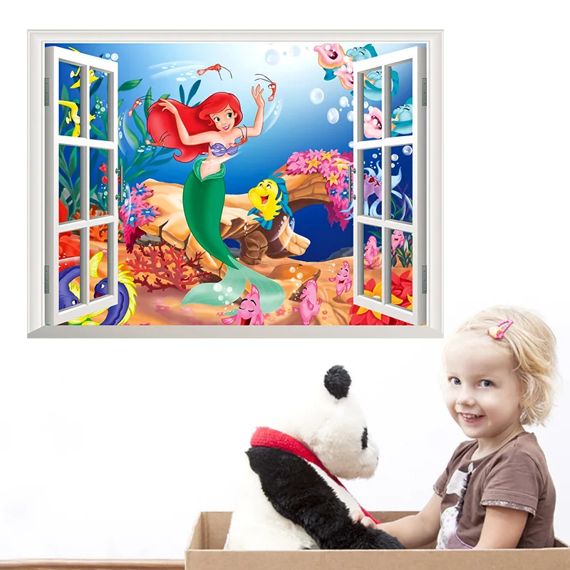 

2018 Hot Sell 3D mermaid ARIEL Wall Sticker Vinyl Art PRINCESS HOLE IN WALL A4 Home Decor Home Mural