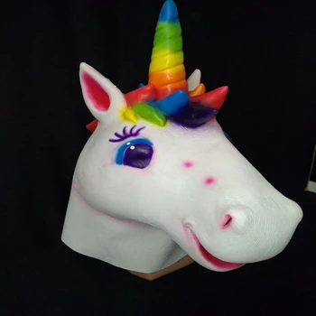 

Realistic Unicorn Head Latex Masks Full Face Lovely Color Horse Mask Halloween Masquerade Party Adult Cosplay Fancy CostumeProps
