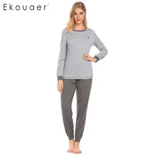 Ekouaer/женские пижамные комплекты из двух предметов топ с круглым вырезом и длинными рукавами и длинные штаны, одежда для сна весенне-осенняя Повседневная Пижама женская ночная рубашка