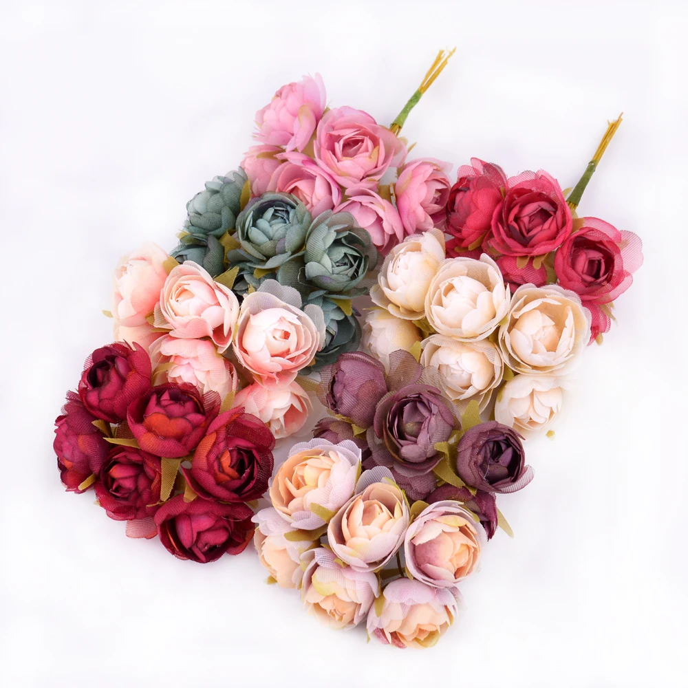 6 шт./лот, нижний марлевый букет роз, искусственный цветок для свадьбы, дома, Рождественское украшение, сделай сам, венок, скрапбук, подарочная коробка