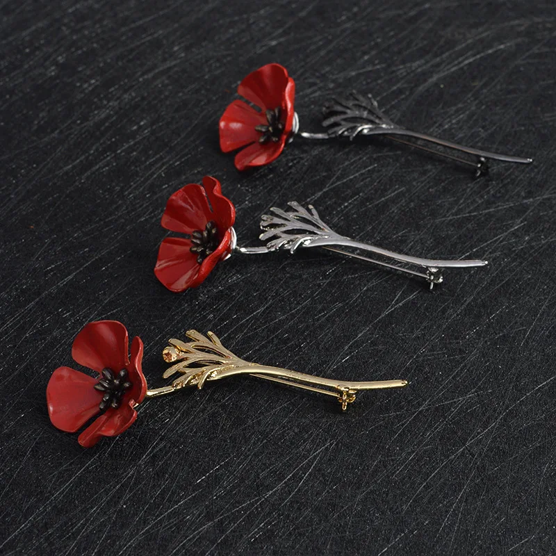 

12 pcs package red poppy flower pin brooch collar men's suit accessories brooch manufacturer wholesale Golden/Silver/Gun black