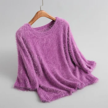 

Spring female sweater top casual solid color sweater fluff loose sweater design