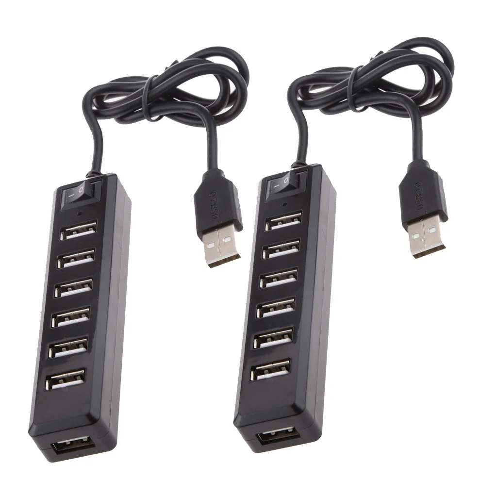 MagiDeal 2x High Speed 7 Port USB HUB 2.0 Multi Splitter Expansion PC Laptop Adapter  Power Supply Portable Charger