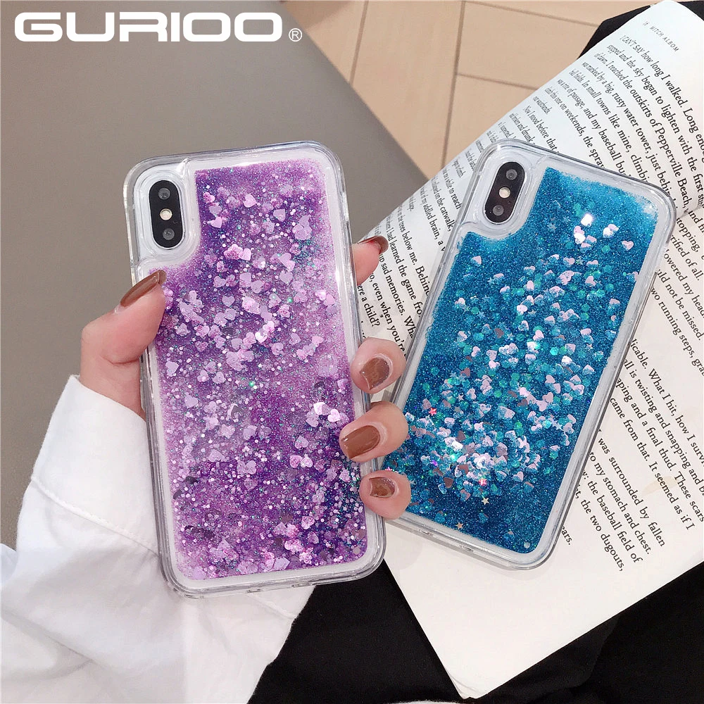 Gurioo Love Heart жидкая вода динамический чехол для iPhone SE 5 5S 6 S 7 8 Plus Блестки X XS MAX XR чехлы