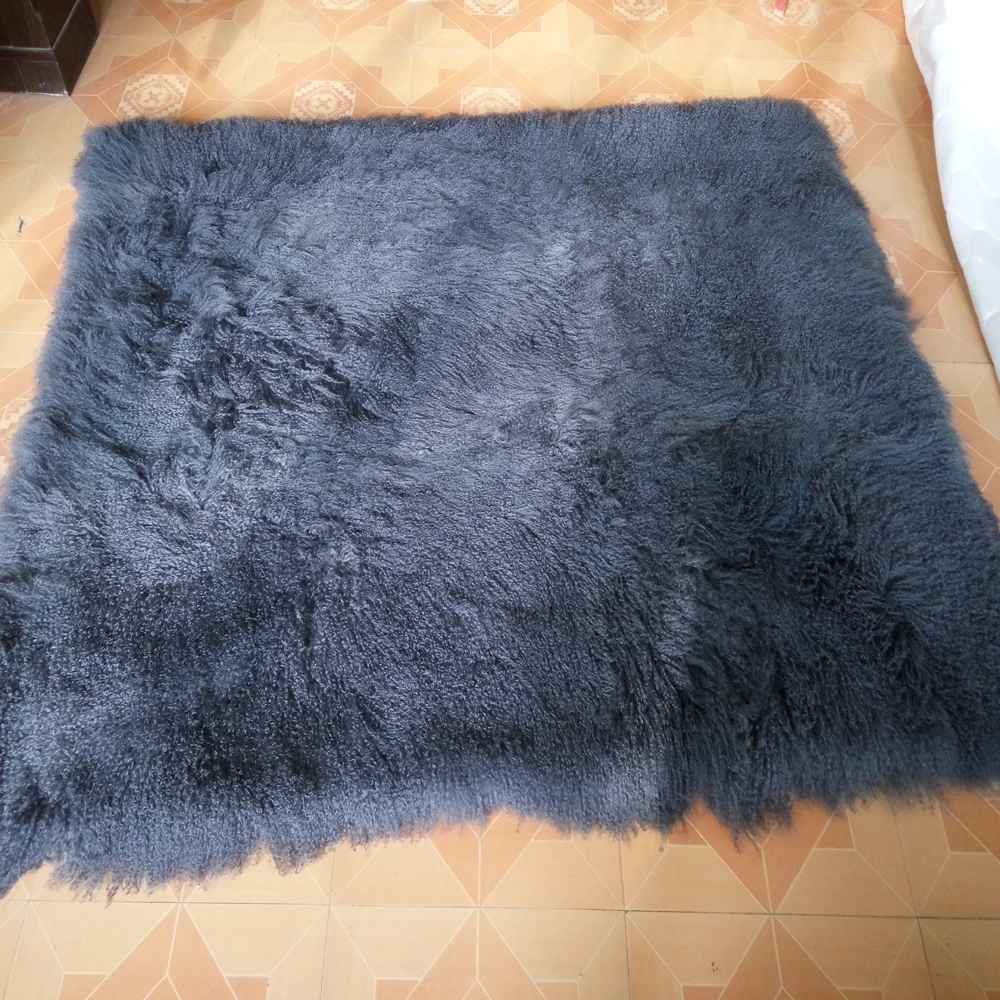 Buy Gray Mongolian Fur Blanket Tibetan Lamb Fur Rug