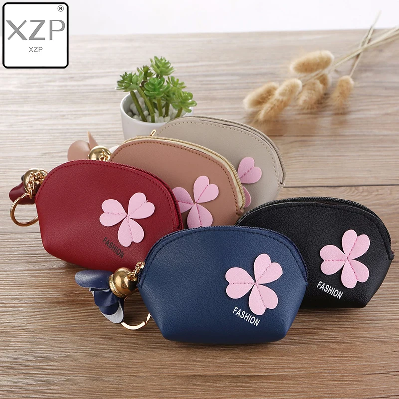 

XZP Cute Flower Women's Coin Purse Fashion Mini Small Leather Female Keys Card Cash Bag Wallet Tassel Leave Keychain For Girl
