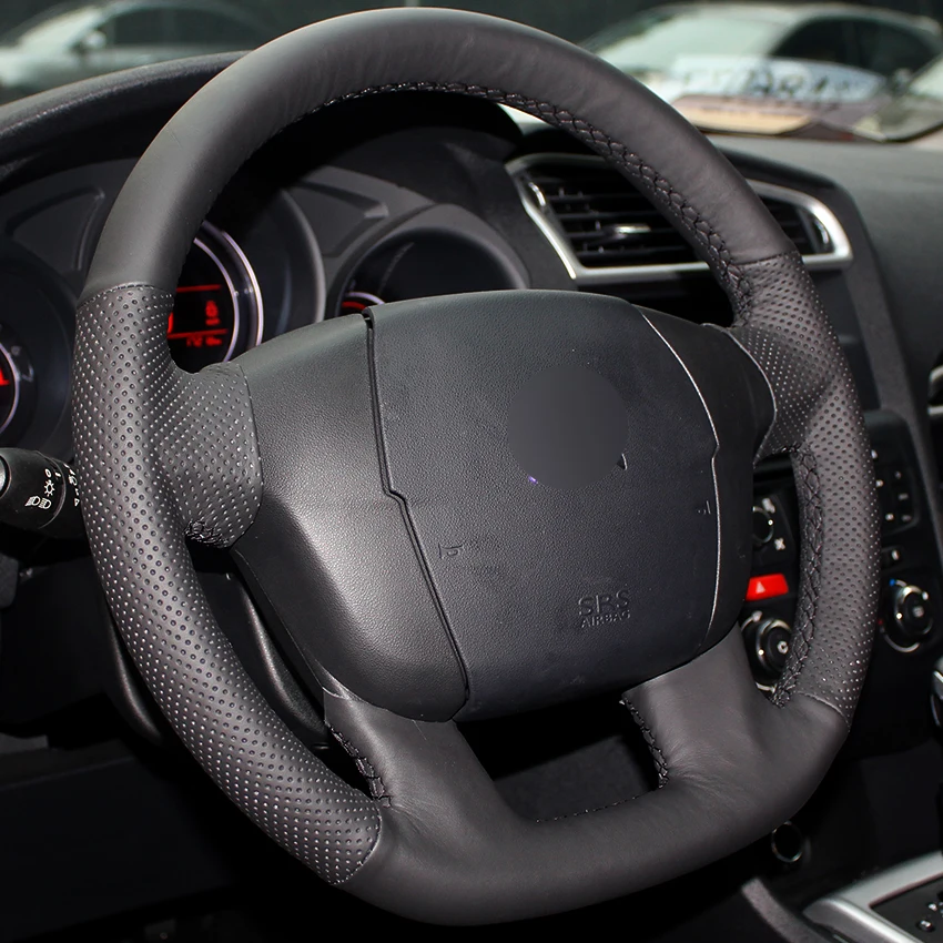 Черная натуральная кожа рулевого колеса автомобиля крышки для Citroen C4 C4L