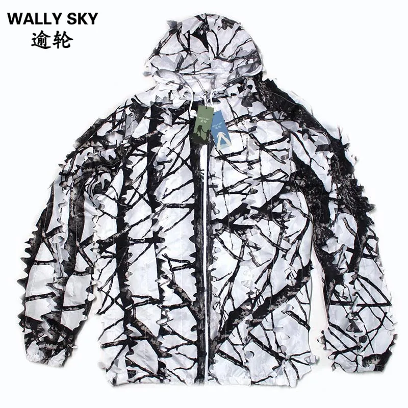 

Winter Men's Snow White 3D Leaf Camouflage Bionic Hunting Suit Tractical Camo Net Clothes For Outdoor Sports Wild Ghillie Suit