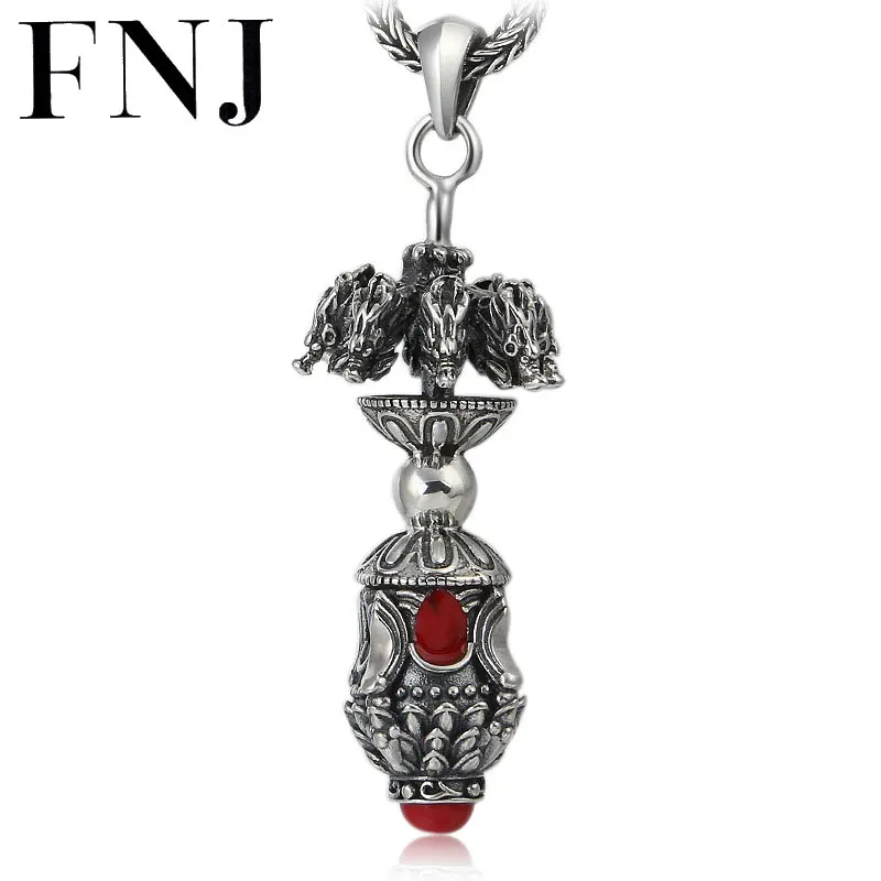 

FNJ 925 Silver Vajra Pendant Lucky Dragon Hang 100% Original Pure S925 Thai Silver Men Pendants for Women Jewelry Making