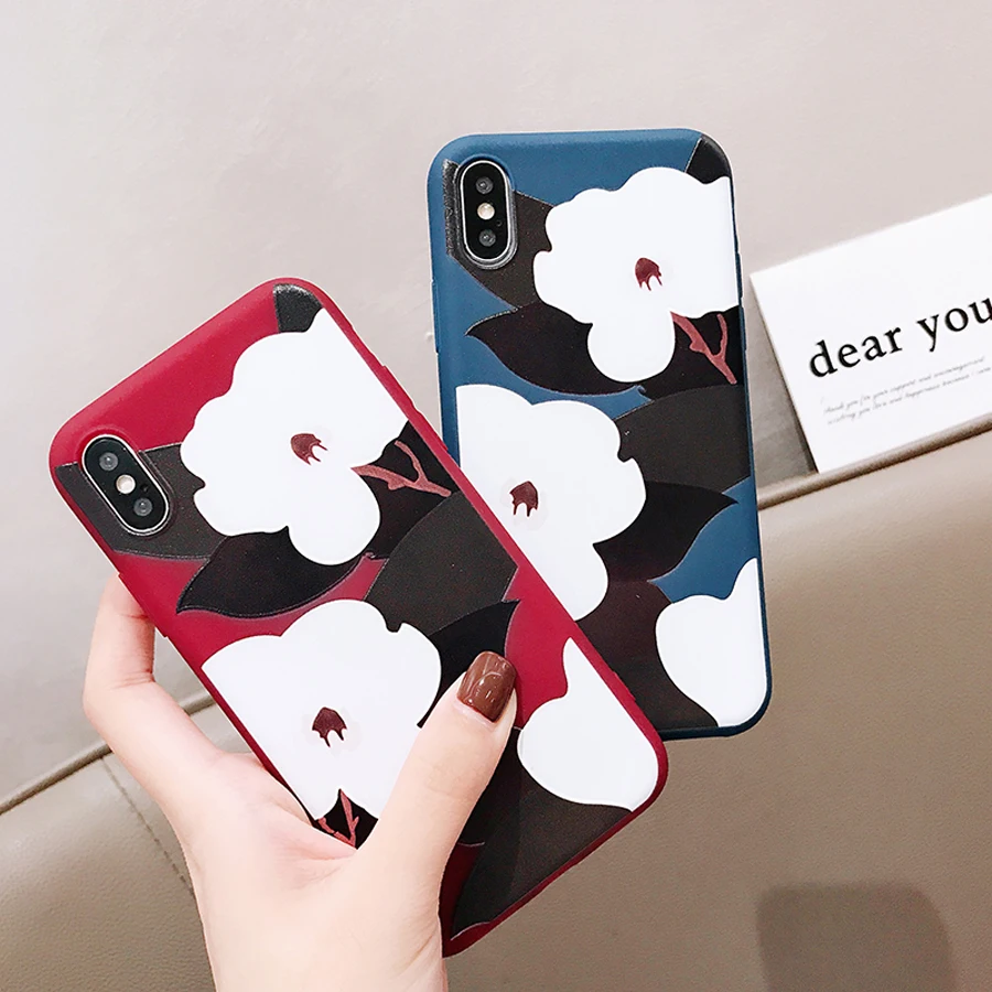 

case for iphone 7 8 plus XS MAX XR X case cover fashion 3d Camellia flower soft silicone phone bag case for iphone 6 6s plus