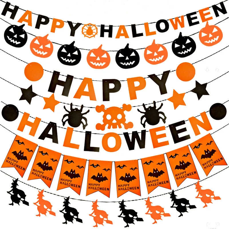 

1pcs Halloween party decoration supplies non-woven pull flower pumpkin bat taro spider web pull flag pendant