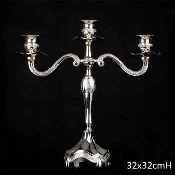 

European Style Shiny Silver Plating Smooth Surface Home Decor Tabletop Metal Alloy 3 Pieces Stick Candle Holders