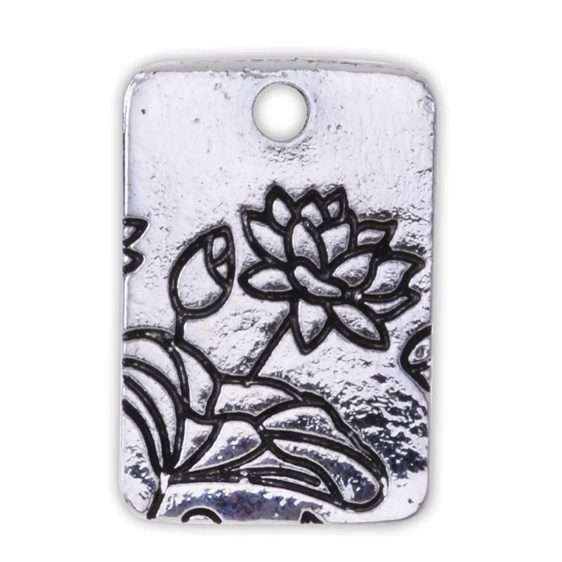 

20pcs 13x18mm Lotus Print on rectangle pendant,antique silver lotus,vintage lotus,floating lotu,Yoga Charm,double sides-10089302