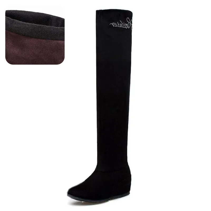 RIZABINA/женские сапоги; сапоги до бедра; женская обувь; модные высокие сапоги на танкетке с Плюшевым Мехом; зимняя обувь; женская обувь; Размеры 30-47 - Цвет: black velvet