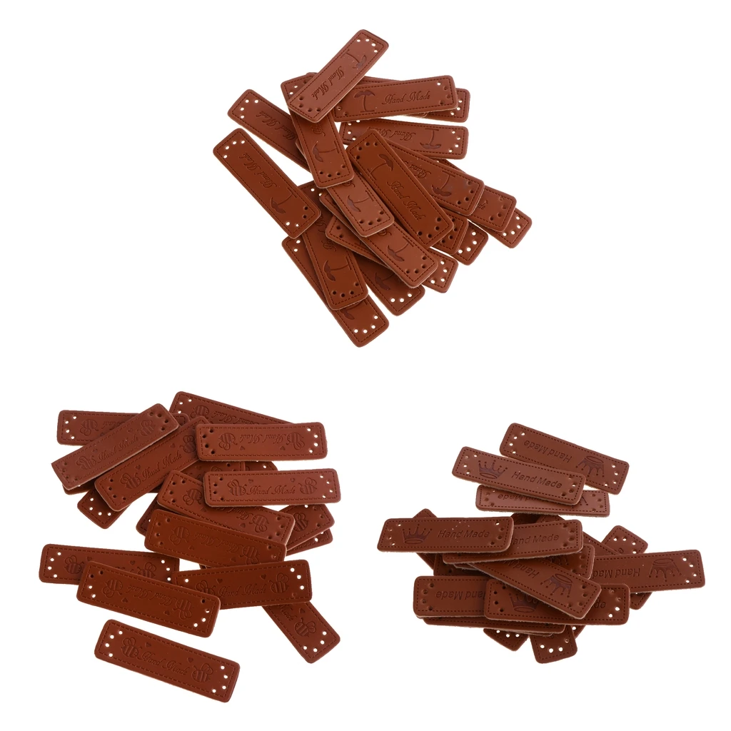  60Pcs Wholesale Handmade PU Leather Labels For Clothes Garment Labels Jeans Bags Shoes Craft DIY  Sewing Accessories Hand Tool
