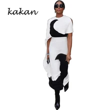Kakan new fashion women's print dress contrast color sexy strapless dress Ruffled irregular dress contrast mesh dress