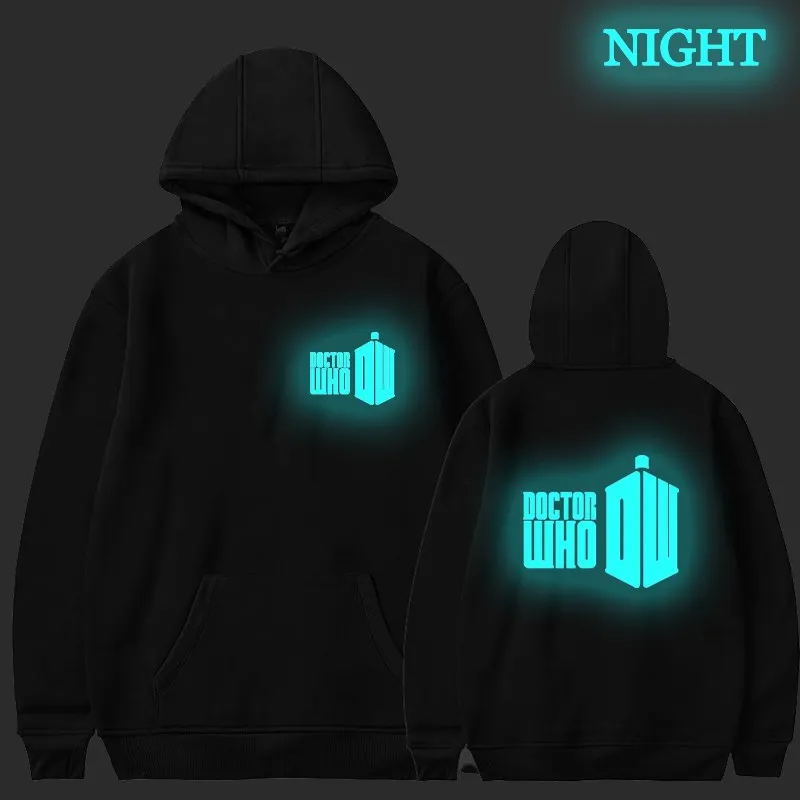 

Men Women Doctor Who Luminous Hoodie Cotton Black Casual Cool Sportswear Hoodies Teens Couple Winter Pullover Brand Clothing