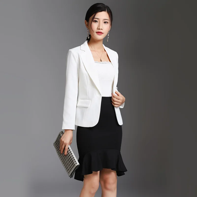 Fmasuth Spring Skirt Suit For Office Ladies 2 Pieces White Blazer Jacket+ black Mermaid Skirt Women Office Career Set Ow0436 - Skirt Suits -  AliExpress