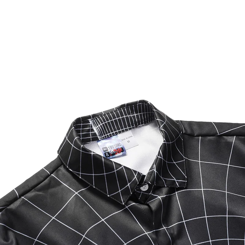  High Quality New Casual Men's shirts men Long sleeve Loose fit Grid Print Turn-down Collar camisas Big Size