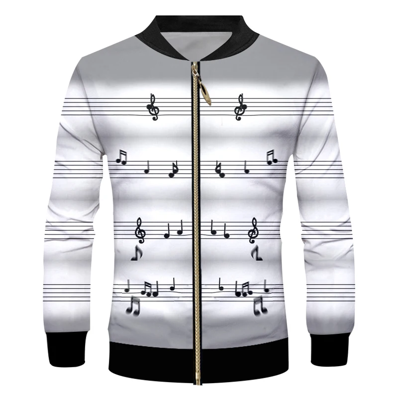 UJWI зима горячая распродажа мужская спортивная куртка на молнии с 3D принтом музыкальная нота Большой размер Досуг 5XL спандекс Мужская куртка на молнии