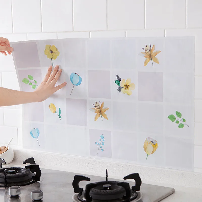 Kitchen Anti-Oil Wall Stickers Self-adhesive High Temperature Aluminum Foil Sticker Tile Wall Stickers 75x45cm B