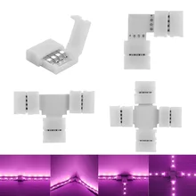 

10mm 4 Pin L T Cross Shape LED Strip Connector For 3528 5050 Solderless Clip-on Coupler Connector Free Welding Corner Connector
