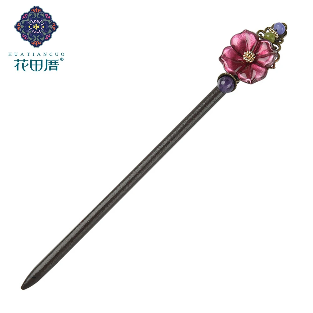 Милые/Романтические ручной работы палочки для волос Фиолетовый Камень Кристалл бисера цветной стеклянный цветок Торус из цинкового сплава дерево женщина ювелирные изделия FZ-190304