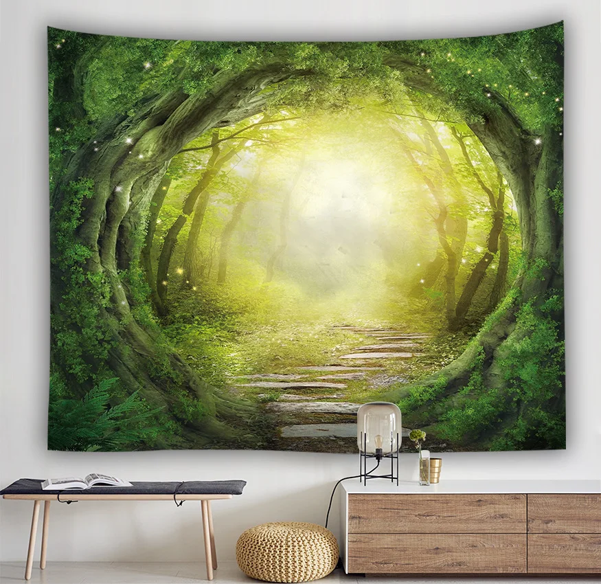 Зеленый лес гобелен на стену искусство природа джунгли река гобелен деревья Лесной Настенный декор тапиз ковер из полиэстера