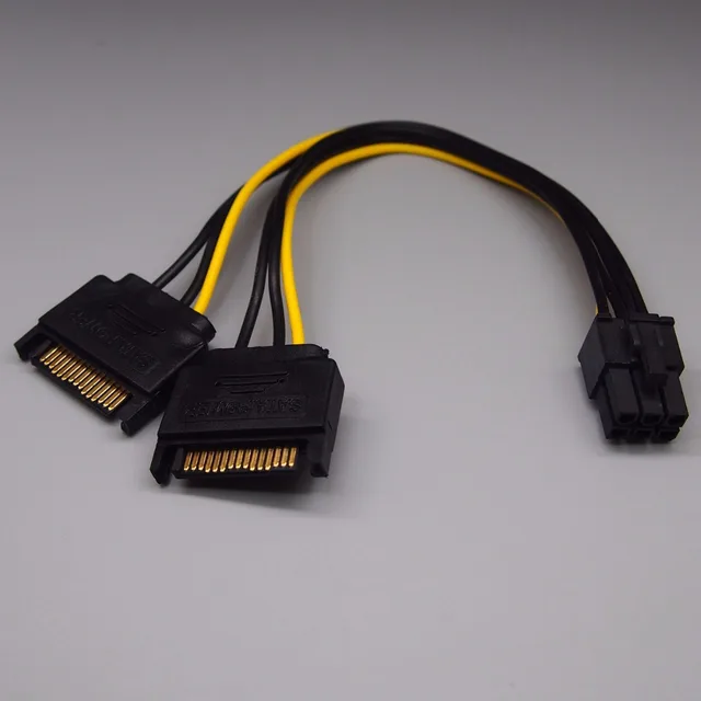 Best Offers 25pcs Dual SATA15P male to 6P graphics card cable Double sata15pin to 6pin Graphics card power supply cable