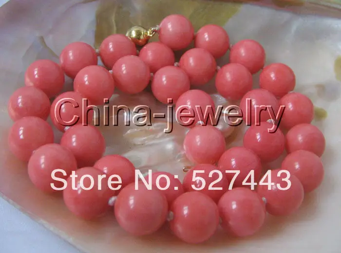 

Wholesale Gorgeous AAAA 18" natural perfect round 10mm pink coral necklace-14KGP gold ball
