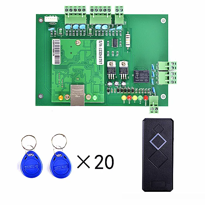 

1 Pcs Card Reader+ 20 RFID Card+Free English Software +TCP/IP One Door Access Control Board Green Board TCP/IP