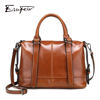 

ESUFEIR Brand Genuine Leather Luxury Handbags Women Bag Designer Leather Shoulder Bag Fashion Women Messenger Bag Boston Handbag